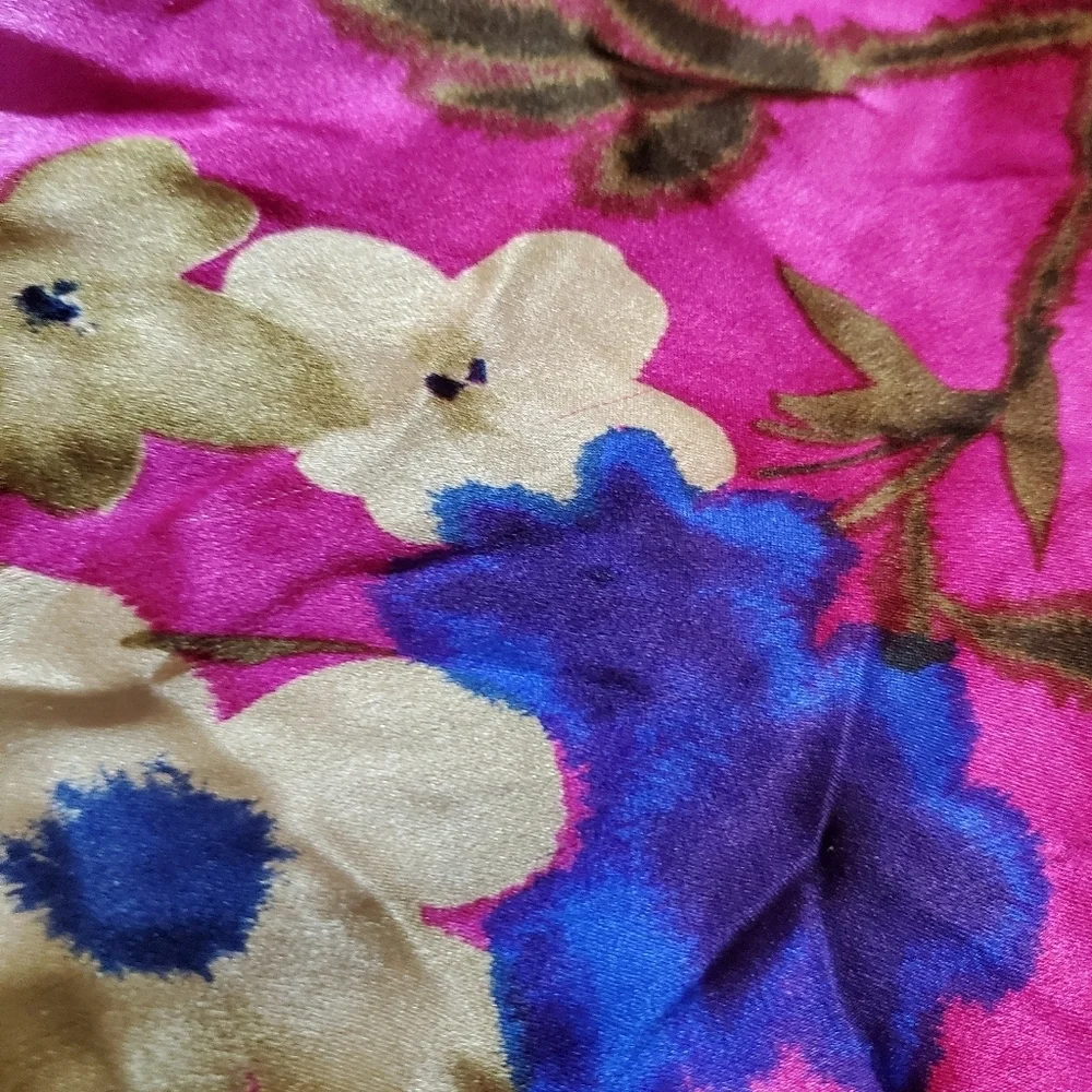 Floral Silky Feeling Scarf - Pink and Blue with no brand or materials tag